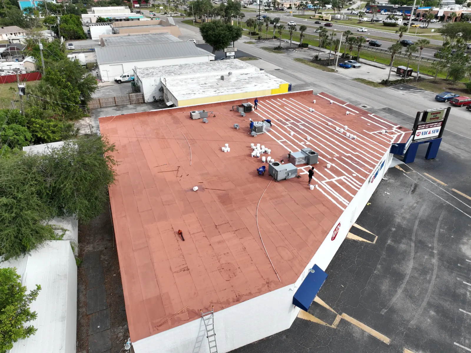 Commercial flat roof, aerial view