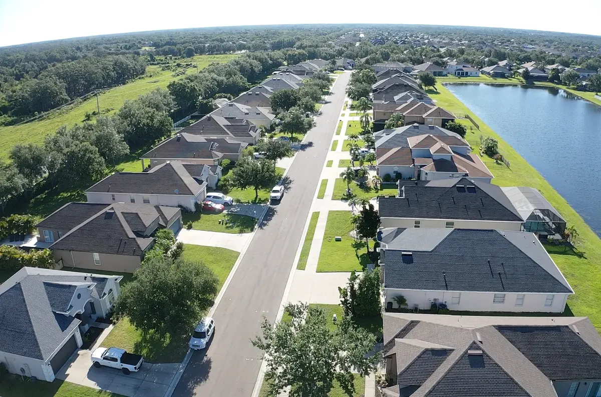 Aerial view of a Florida residential neighborhood in Manatee County