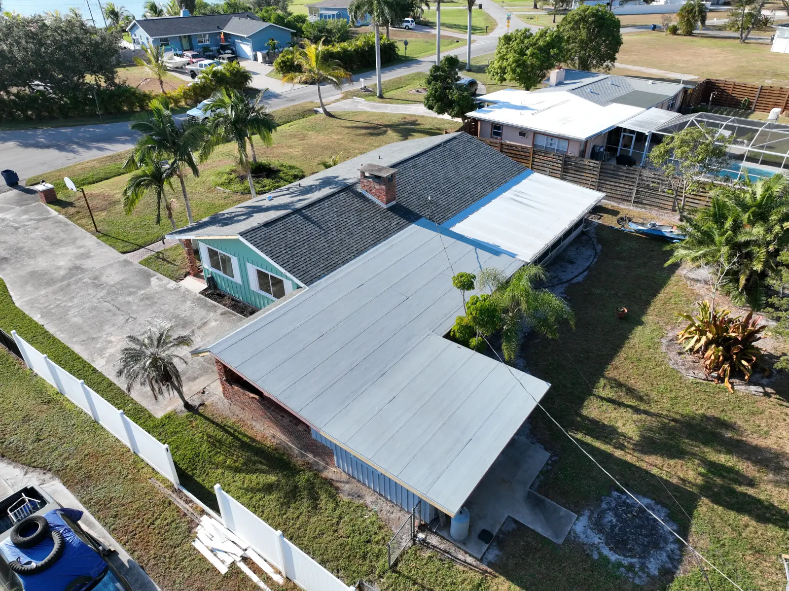 Drone aerial of a completed Coastline shingle roof, November 2025