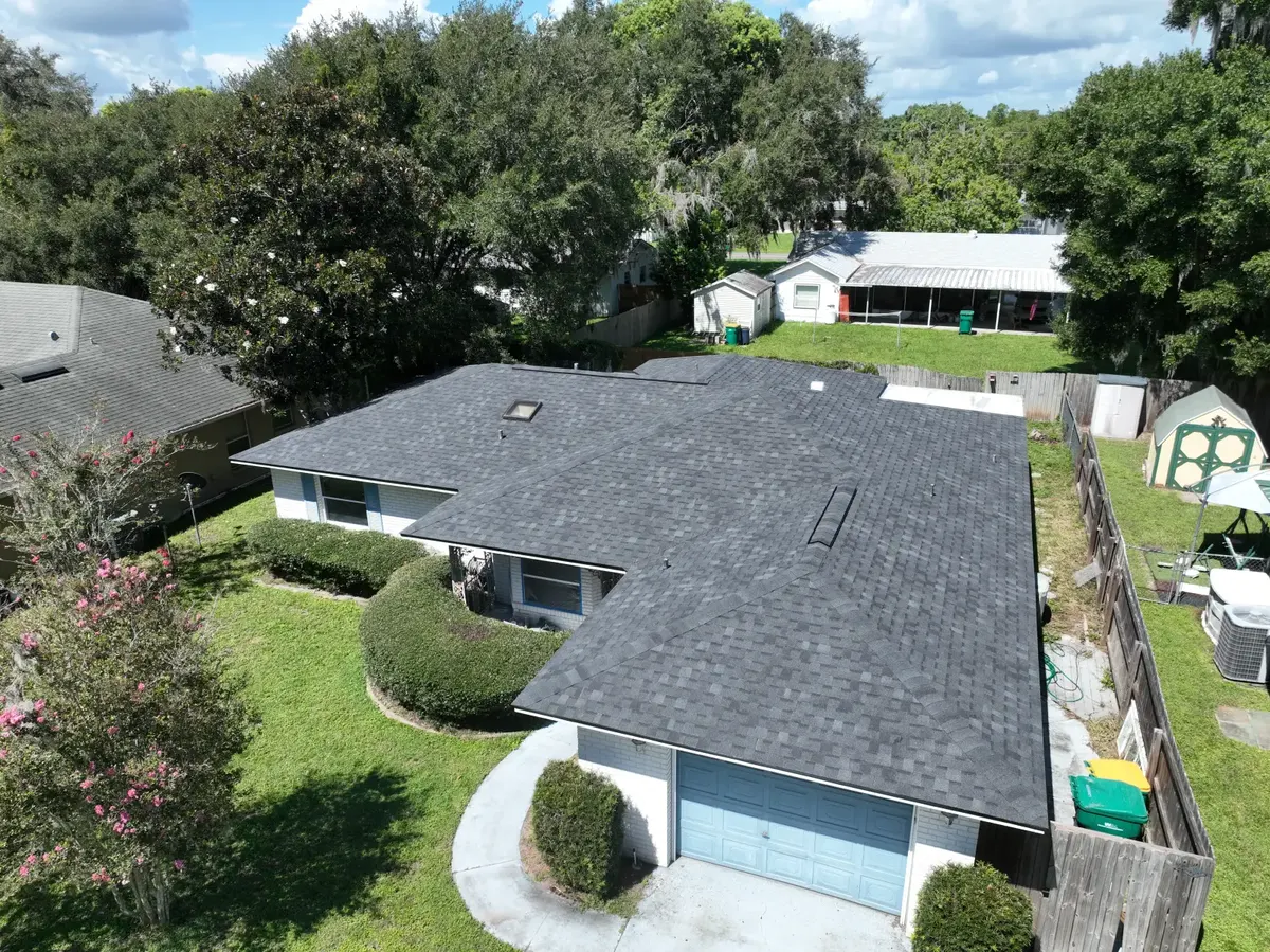 Replacement crew aerial view during shingle roof install, August 2024