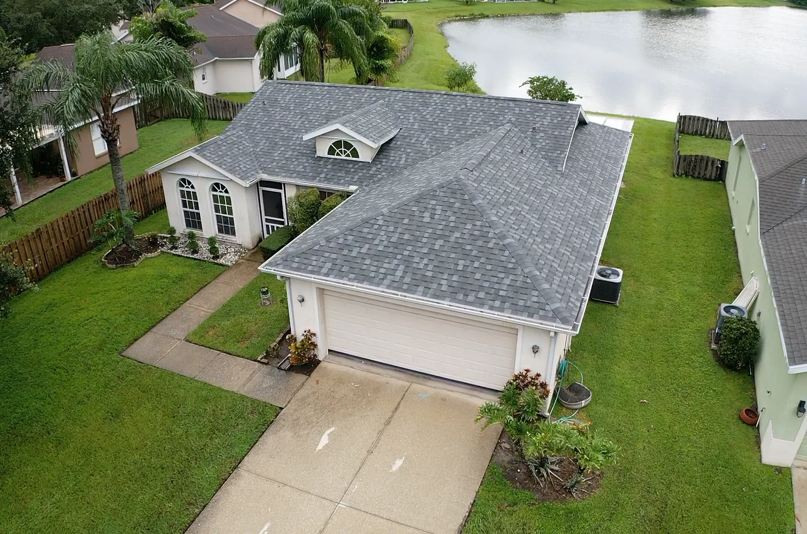 Shingle roof replacement on lakefront home