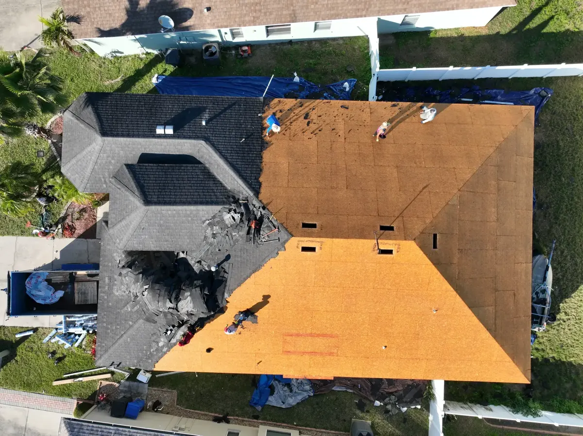 Shingle teardown on a post-Hurricane Ian repair, January 2023