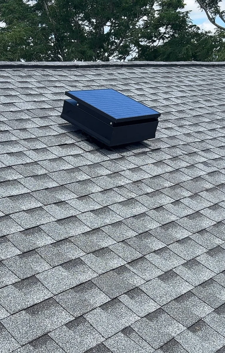 Solar attic fan installed on a shingle roof in Manatee County, FL