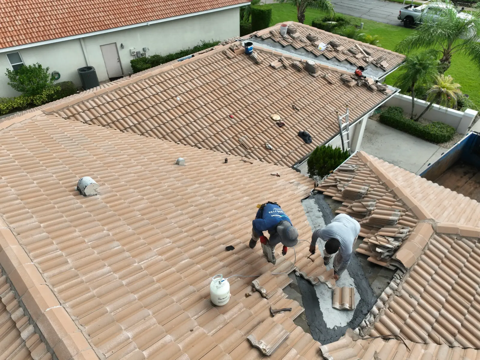 Tile roof installation crew