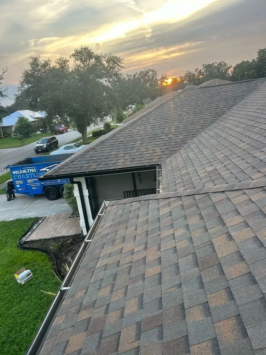 Water infiltration visible with exposed fascia on a roof repair job